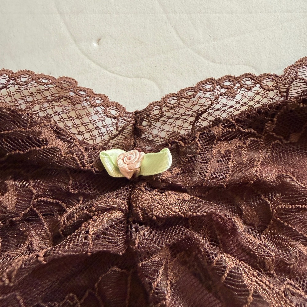 Free People‎ Womens Floral Lace Camisole Top Size S Brown Fairy Y2K  Grunge - Picture 3 of 9
